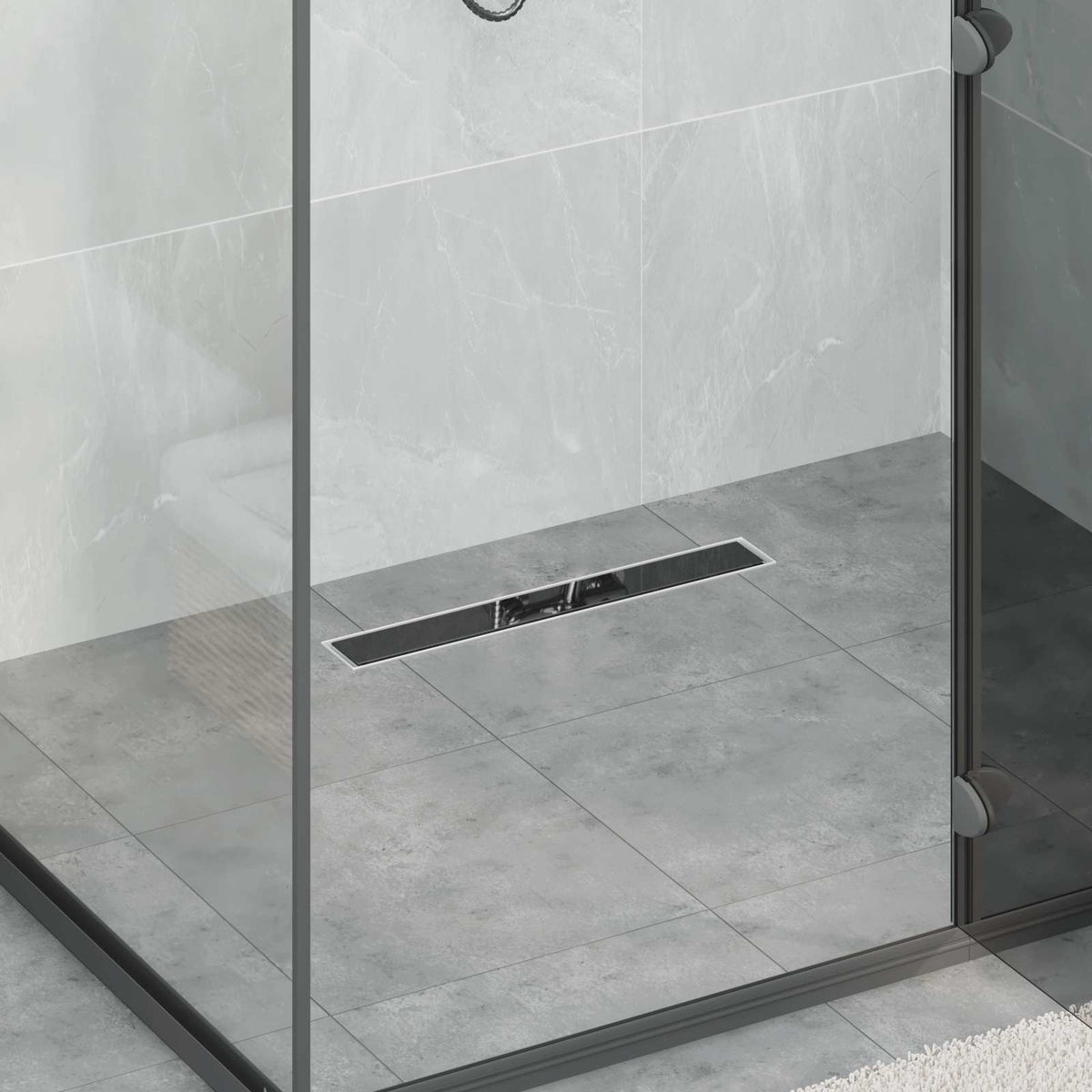 vidaXL Shower Drain with Glass Cover Black 50 cm 304 Stainless Steel