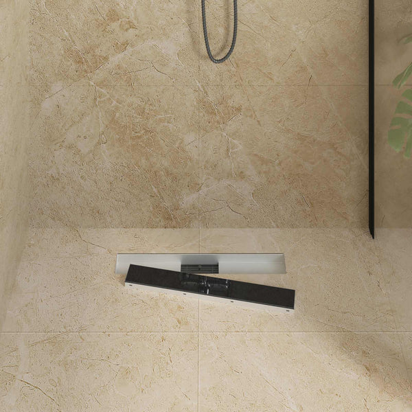 vidaXL Shower Drain with Glass Cover Black 50 cm 304 Stainless Steel