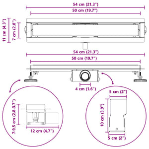 vidaXL Shower Drain with Glass Cover Black 50 cm 304 Stainless Steel