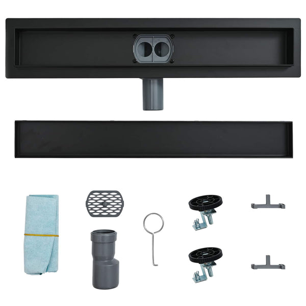 vidaXL 2-in-1 Shower Drain with 360° Siphon Black 50 cm 304 Stainless Steel