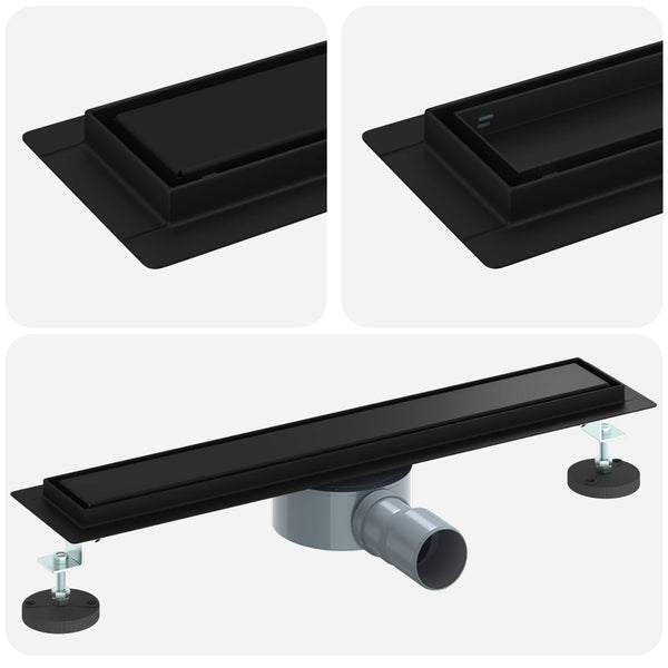 vidaXL 2-in-1 Shower Drain with 360° Siphon Black 50 cm 304 Stainless Steel