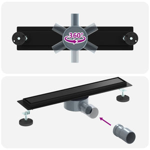 vidaXL 2-in-1 Shower Drain with 360° Siphon Black 50 cm 304 Stainless Steel