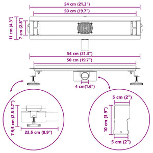 vidaXL 2-in-1 Shower Drain with 360° Siphon Black 50 cm 304 Stainless Steel