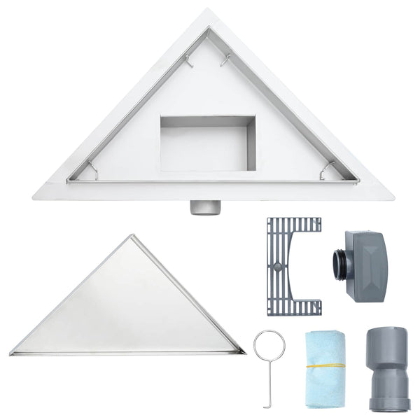 vidaXL 2-in-1 Triangular Shower Drain Silver 32 x 32 x 7.5 cm