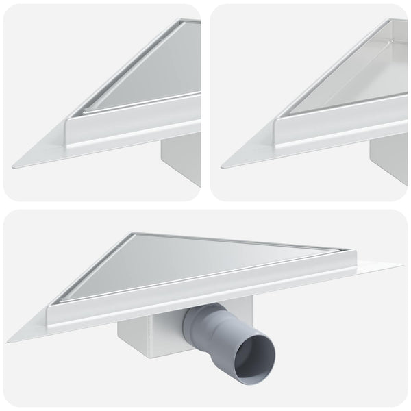 vidaXL 2-in-1 Triangular Shower Drain Silver 32 x 32 x 7.5 cm