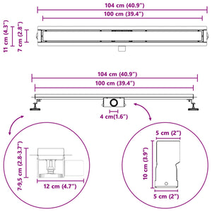 vidaXL 2-in-1 Shower Drain Silver 100 cm Stainless Steel 304