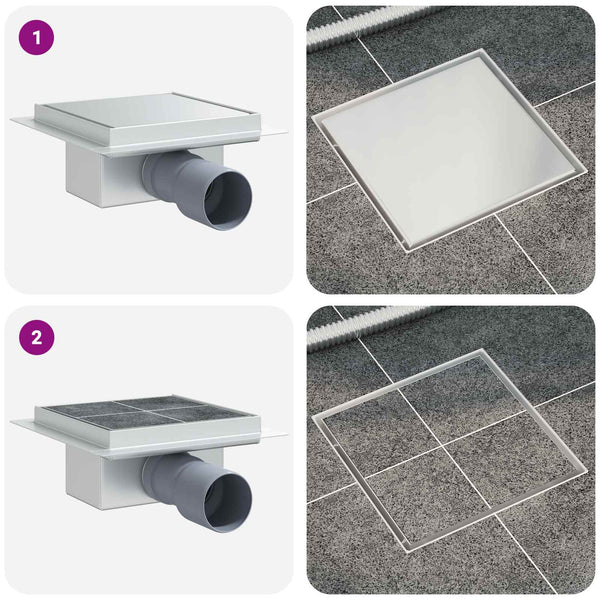 vidaXL 2-in-1 Shower Drain Silver 15 x 15 cm Stainless Steel 304