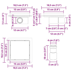 vidaXL 2-in-1 Shower Drain Silver 15 x 15 cm Stainless Steel 304
