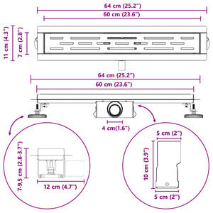 vidaXL Linear Shower Drain Silver 60 cm 304 Stainless Steel