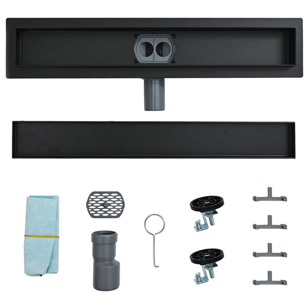 vidaXL 2-in-1 Shower Drain with 360° Siphon Black 70 cm 304 Stainless Steel