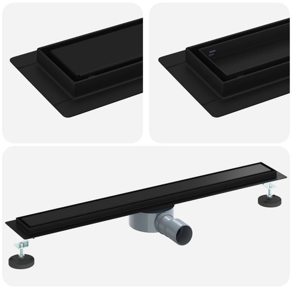 vidaXL 2-in-1 Shower Drain with 360° Siphon Black 70 cm 304 Stainless Steel