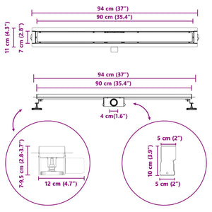vidaXL 2-in-1 Shower Drain Silver 90 cm Stainless Steel 304