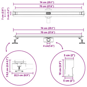 vidaXL 360° Shower Drain with Slim Model Silver 70 cm Stainless Steel 304