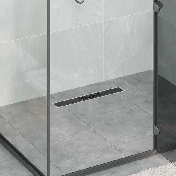 vidaXL Shower Drain with Glass Cover Black 60 cm 304 Stainless Steel