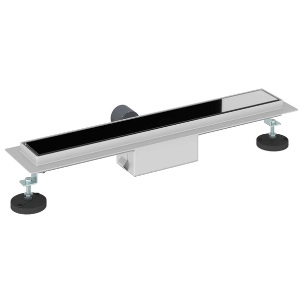 vidaXL Shower Drain with Glass Cover Black 60 cm 304 Stainless Steel