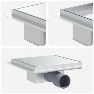 vidaXL 2-in-1 Shower Drain Silver 20 x 20 cm 304 Stainless Steel