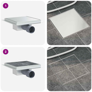 vidaXL 2-in-1 Shower Drain Silver 20 x 20 cm 304 Stainless Steel