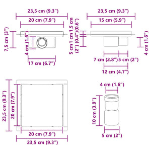 vidaXL 2-in-1 Shower Drain Silver 20 x 20 cm 304 Stainless Steel