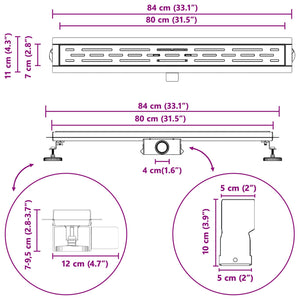 vidaXL Shower Drain with Line Design Silver 80 cm Stainless Steel 304