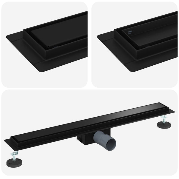 vidaXL 2-in-1 Shower Drain Black 80 cm Stainless Steel 304