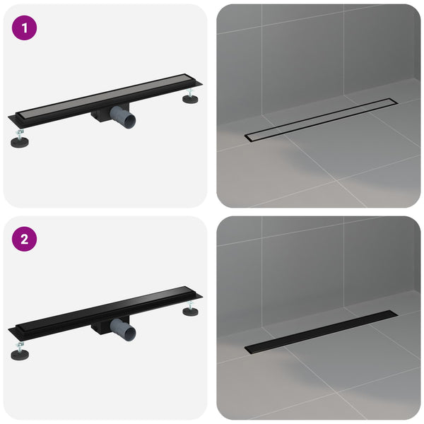 vidaXL 2-in-1 Shower Drain Black 80 cm Stainless Steel 304