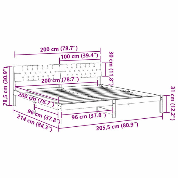 vidaXL Bed Frame Brown and Light Gray 200 x 200 cm Solid Pine Wood