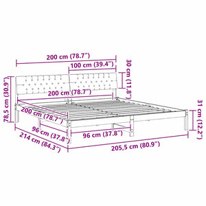 vidaXL Bed Frame Brown and Black 200 x 200 cm Solid Pine Wood