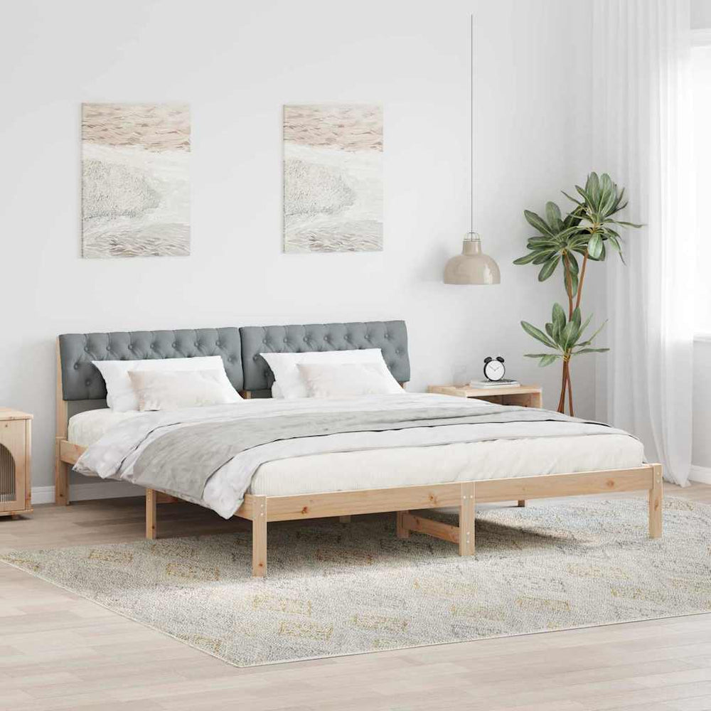 vidaXL Bed Frame Brown and Light Grey 180 x 200 cm Solid Pine