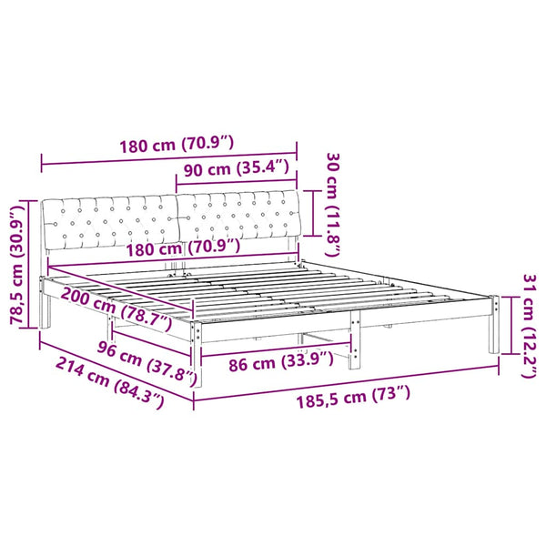 vidaXL Bed Frame Brown and Black 180 x 200 cm Solid Pine Wood