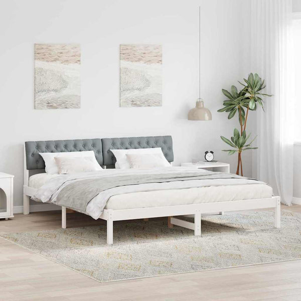 vidaXL Bed Frame White and Light Grey 180 x 200 cm Solid Pine Wood