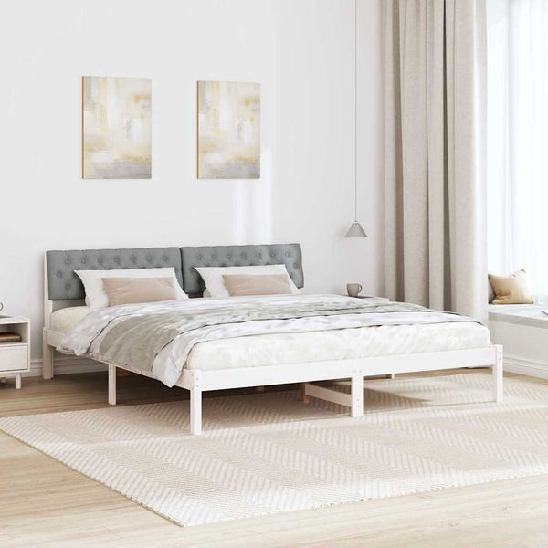 vidaXL Bed Frame White and Light Grey 180 x 200 cm Solid Pine Wood