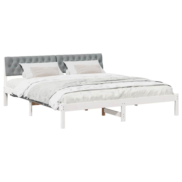 vidaXL Bed Frame White and Light Grey 180 x 200 cm Solid Pine Wood