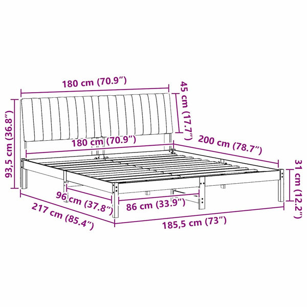 vidaXL Bed Frame Light Gray 180 x 200 cm Solid Pine Wood
