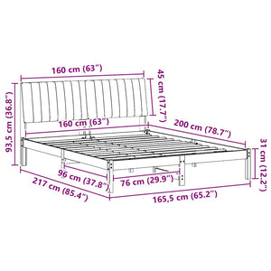 vidaXL Bed Frame with Headboard White 160 x 200 cm Solid Pine Wood