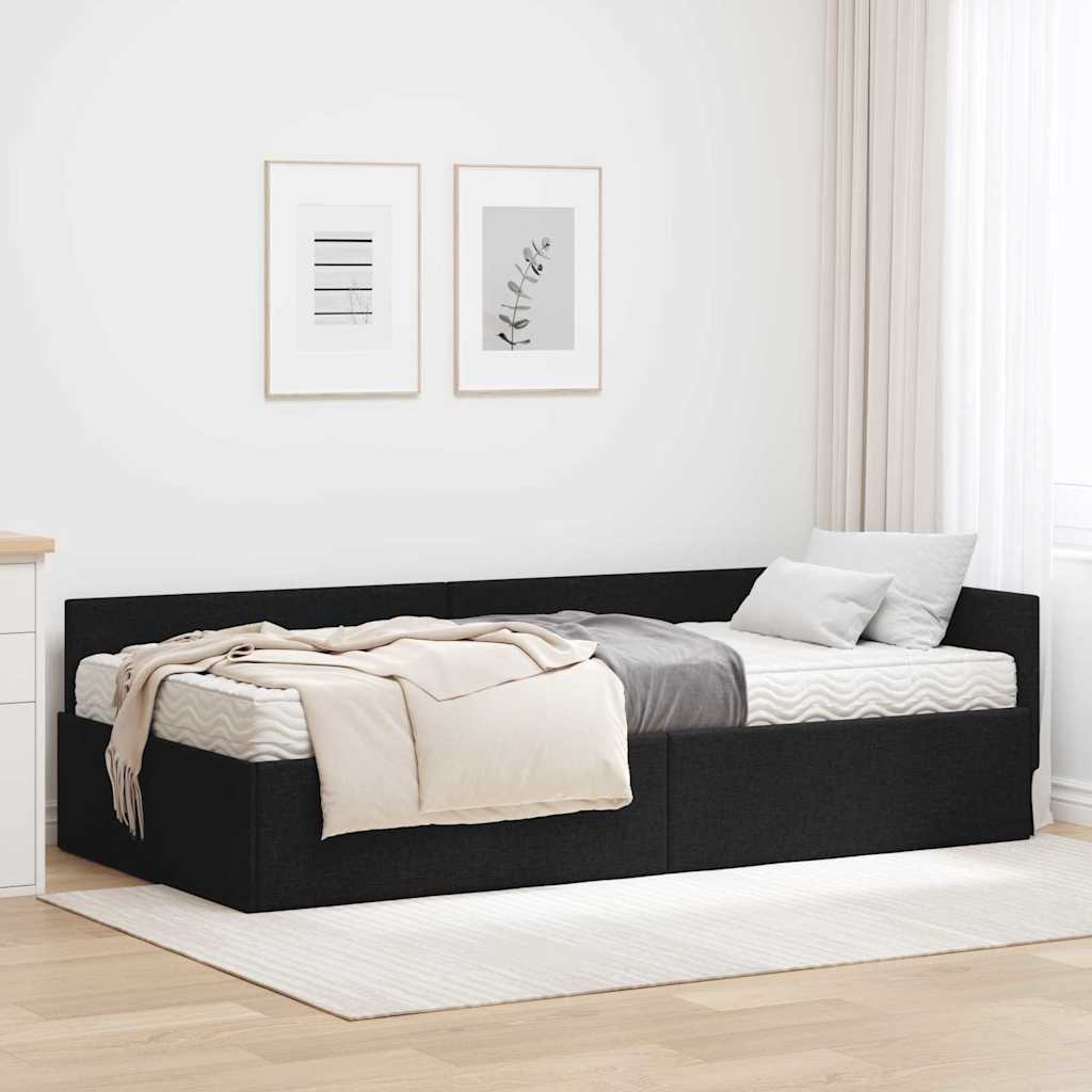 Eckbett mit Matratze Schwarz Stoff