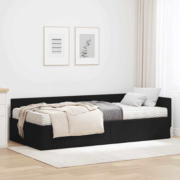 Eckbett mit Matratze Schwarz Stoff