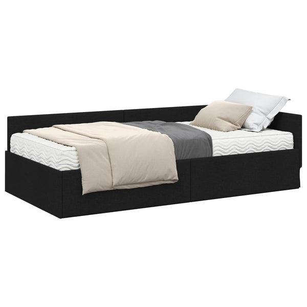 Eckbett mit Matratze Schwarz Stoff