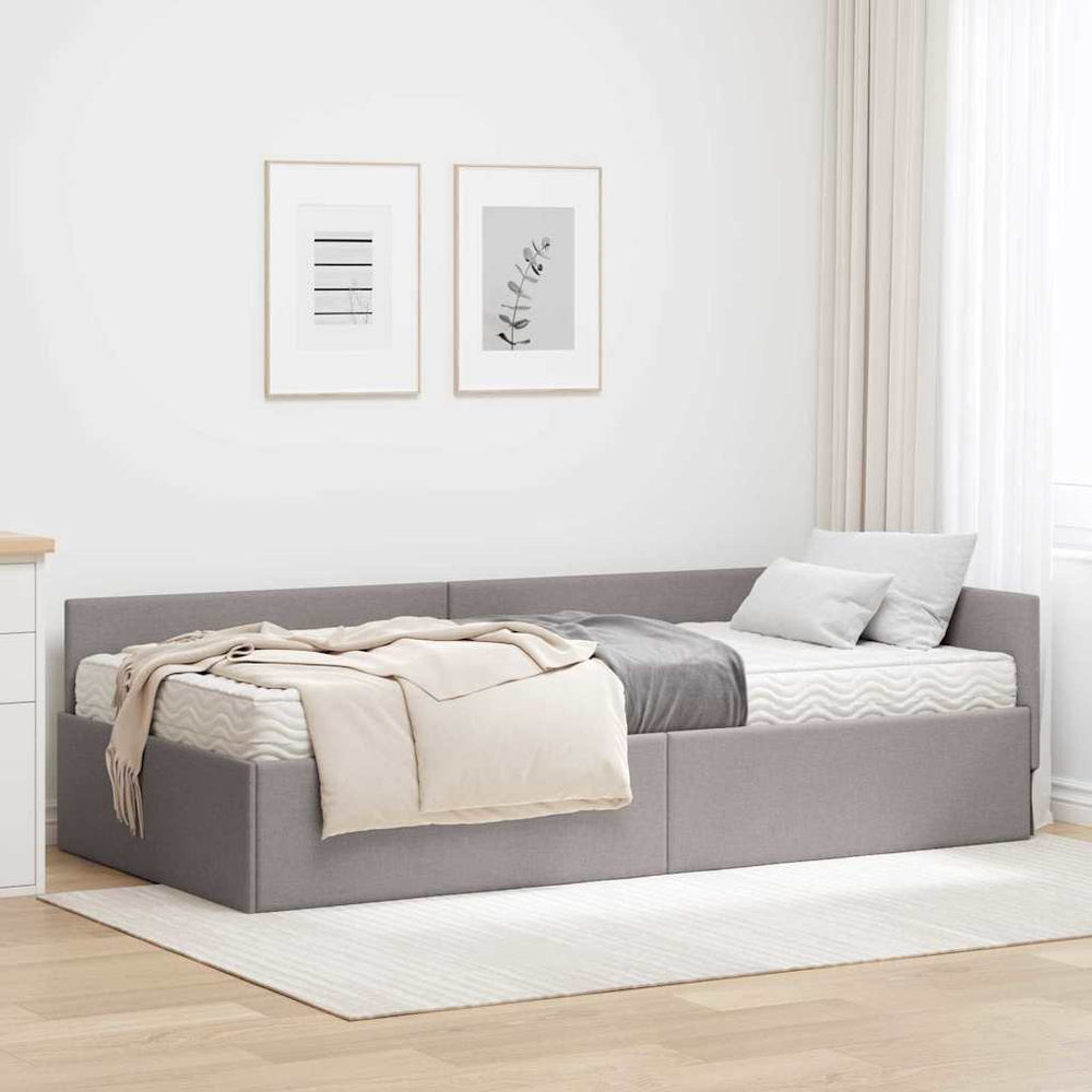 Eckbett mit Matratze Taupe Stoff