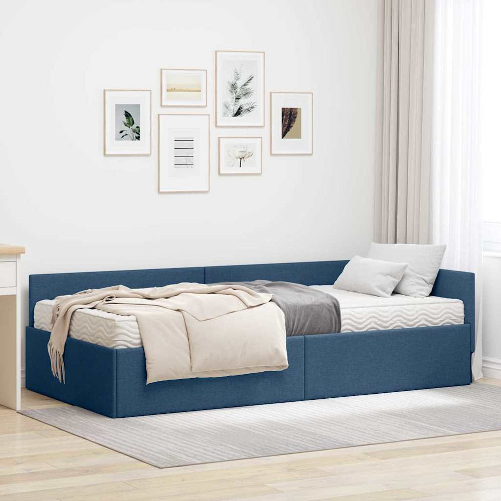 Eckbett mit Matratze, Blau Stoff, 2-teilig