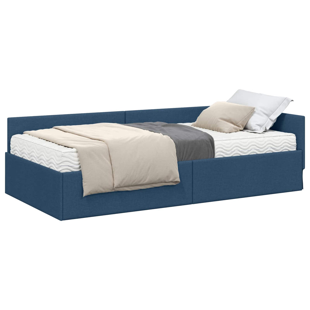 Eckbett mit Matratze, Blau Stoff, 2-teilig