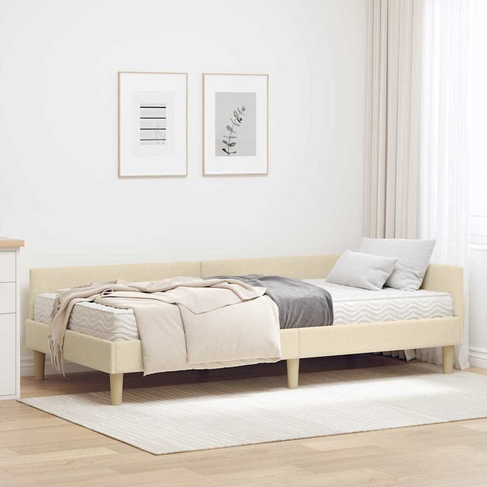 Eckbettgestell mit Matratze Creme Stoff