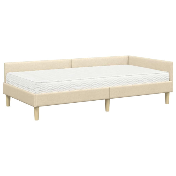 Eckbettgestell mit Matratze Creme Stoff