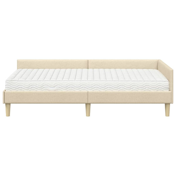 Eckbettgestell mit Matratze Creme Stoff