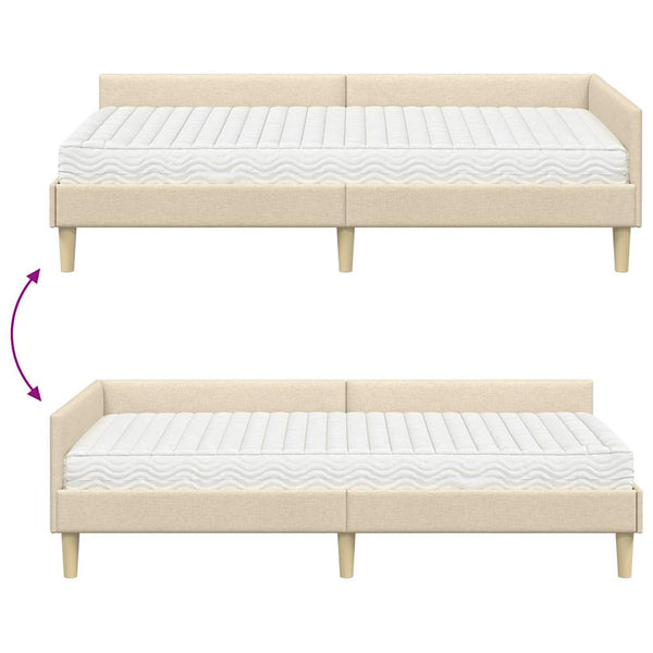 Eckbettgestell mit Matratze Creme Stoff