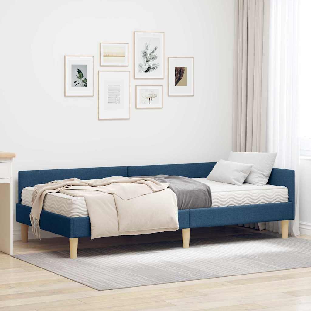 Eckbett mit Matratze Blau Stoff