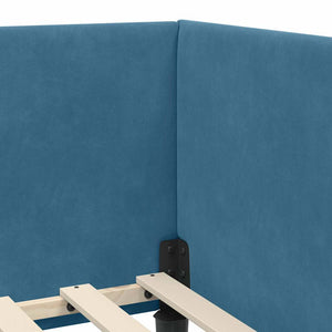 Eckbettgestell mit Matratze Blau Samt