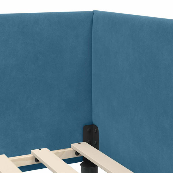 Eckbettgestell mit Matratze Blau Samt