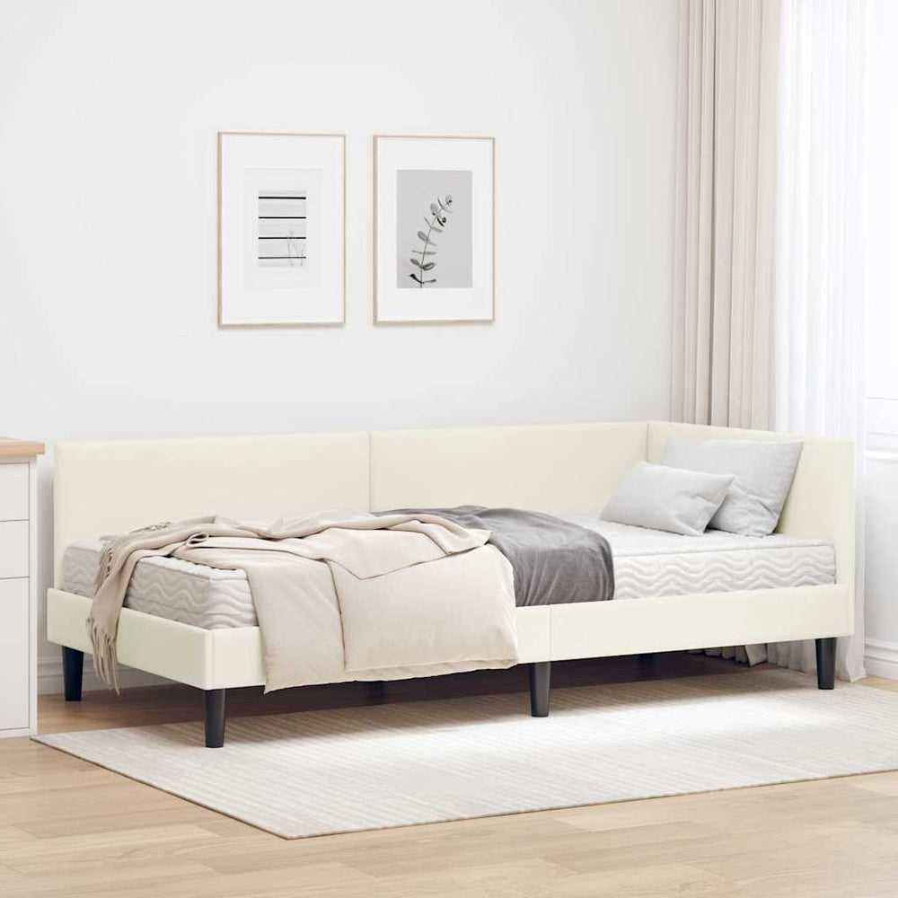 Eckbettgestell mit Matratze Creme Samt