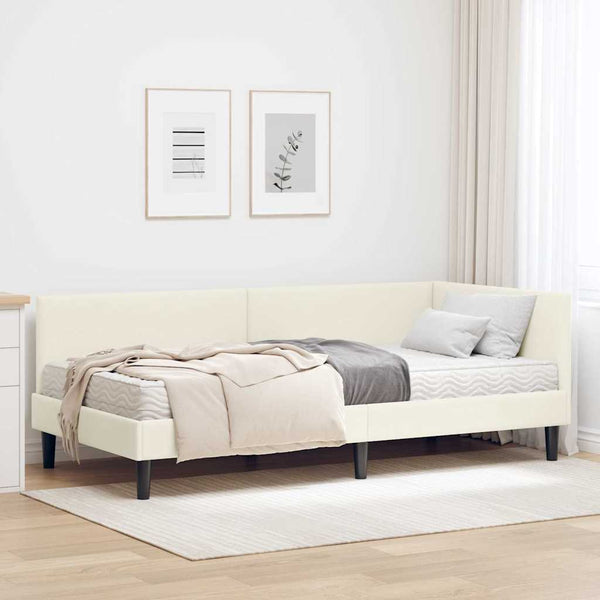 Eckbettgestell mit Matratze Creme Samt
