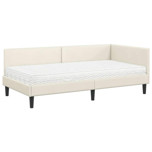 Eckbettgestell mit Matratze Creme Samt